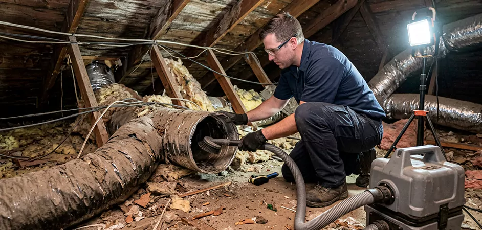 Storm-Damaged Attic Duct Cleaning in Beaumont