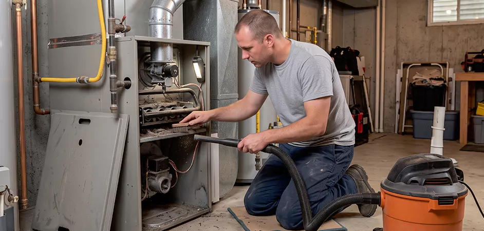 Burner and Heater Compartment Lint Removal in Beaumont
